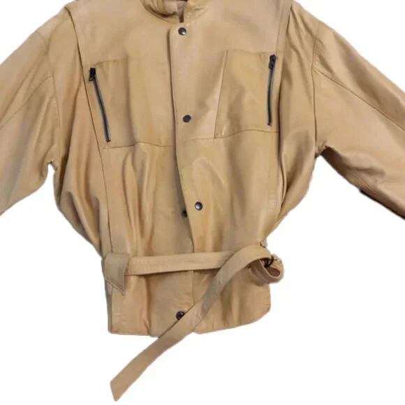 Claude Montana Ideal Cuir 1980s Tan Leather Bomber Jacket US size 10